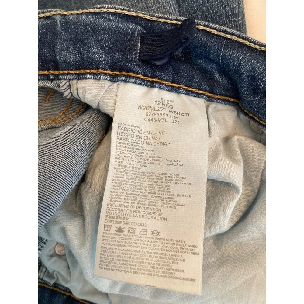 Levis 512 Slim Taper Jeans Boys Size 12 Regular Medium Wash Blue W26 L27 Denim